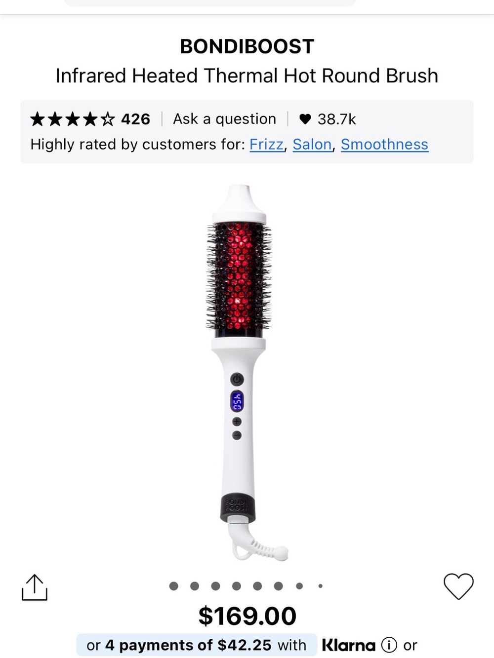 BONDiBOOST Infrared Heated Round Styling Brush - White with Red Barrel